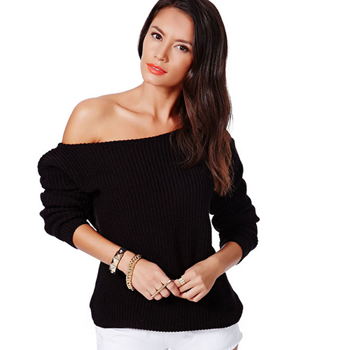 Pure Color Sexy Strapless Knit Shirt on Luulla